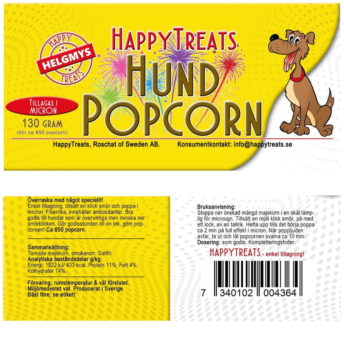 Popcorn för hund och katt – 4 smaker, 130 g