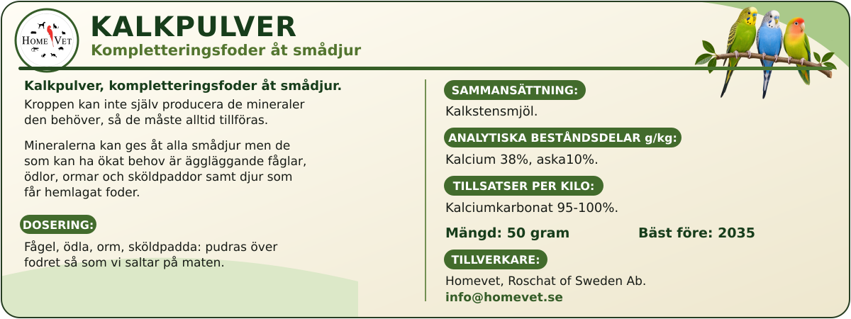 Kalk utan fosfor åt smådjur 100 g