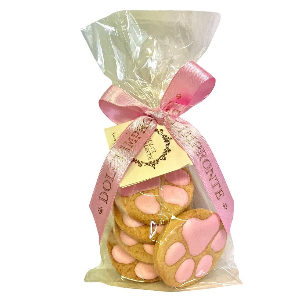 Handgjorda kakor dekorerade med rosa tassar - i lyxig förpackning - 100g