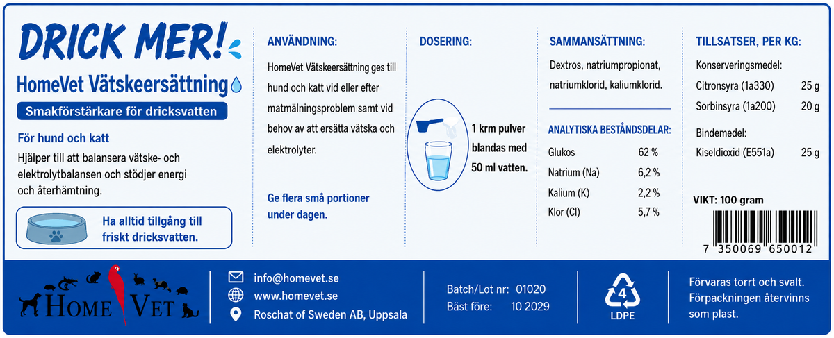 Vätskeersättning åt Hund, Katt och Iller 100 g