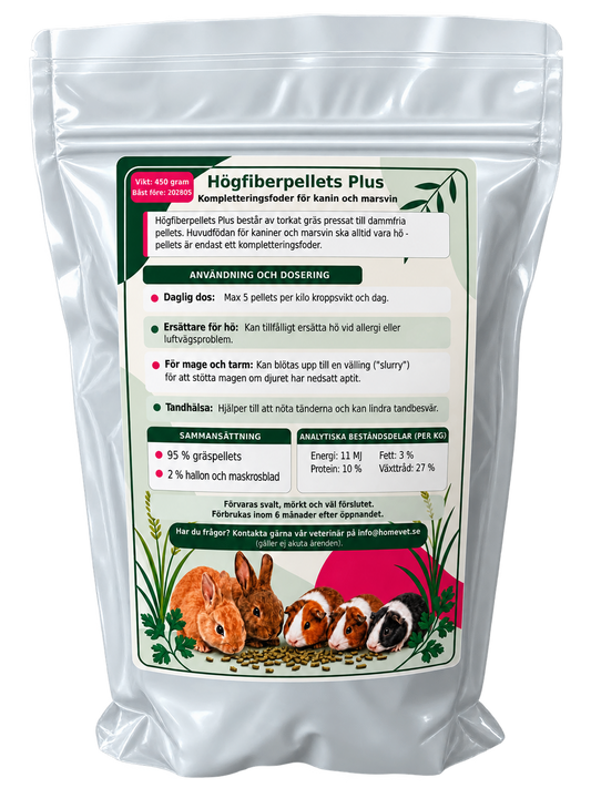 Högfiberpellets Plus med hallon och maskrosblad 450 g