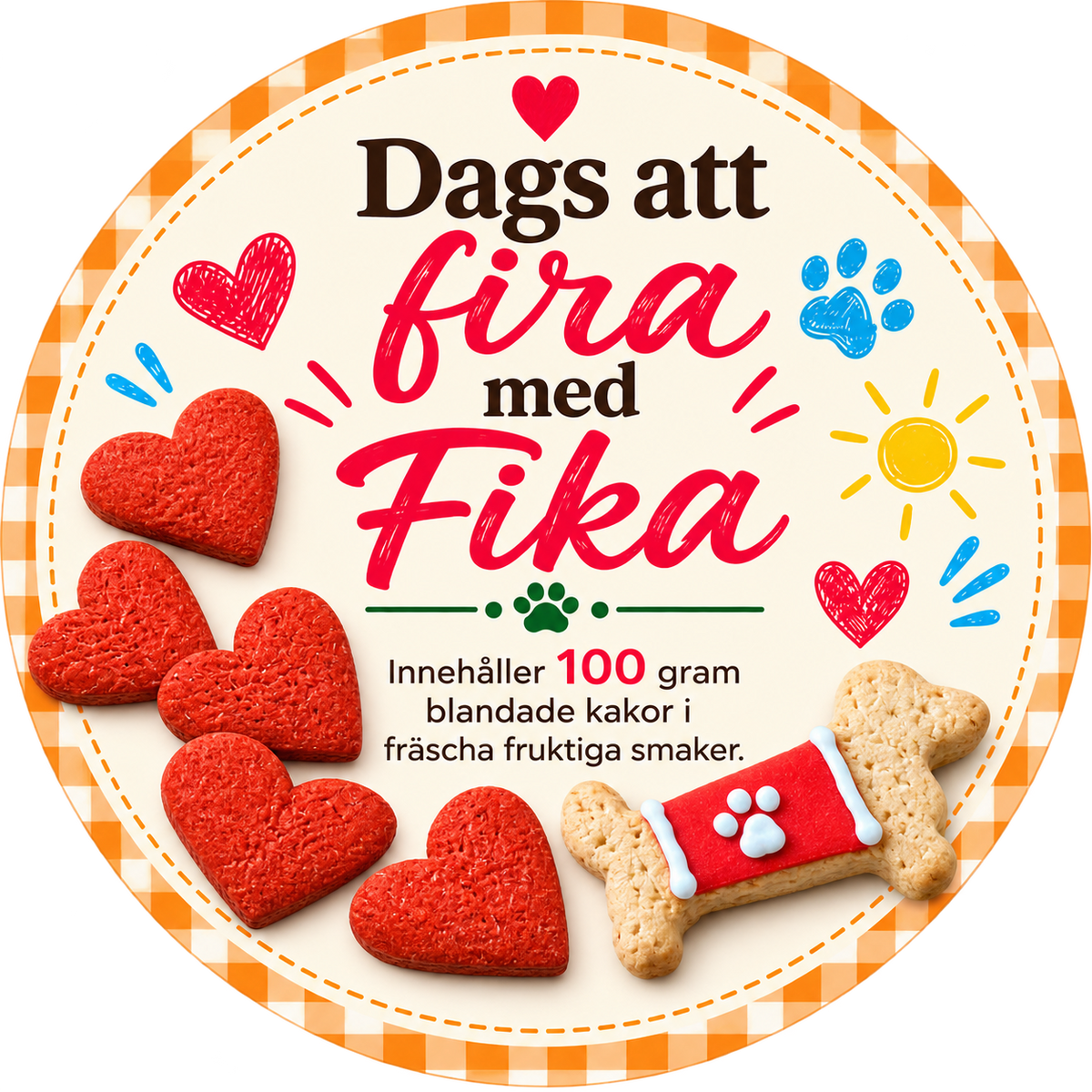 Dags att fira med blandade hundkakor och röda hjärtan 100 g