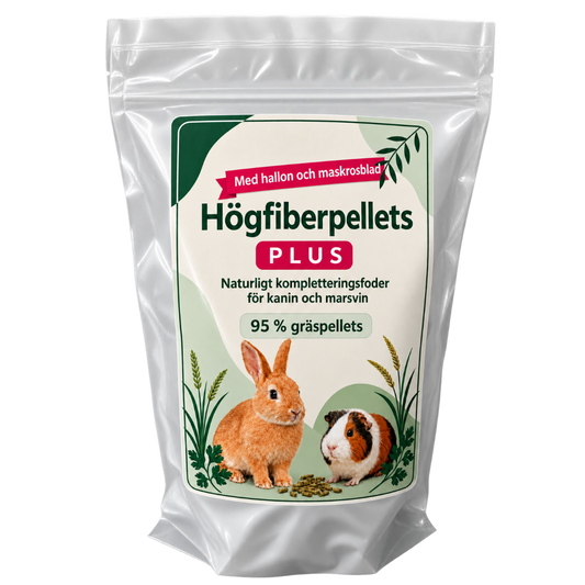 Högfiberpellets Plus med hallon och maskrosblad 450 g