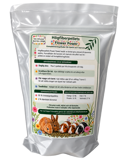Högfiberpellets Flower Power Kanin & Marsvin 450 g