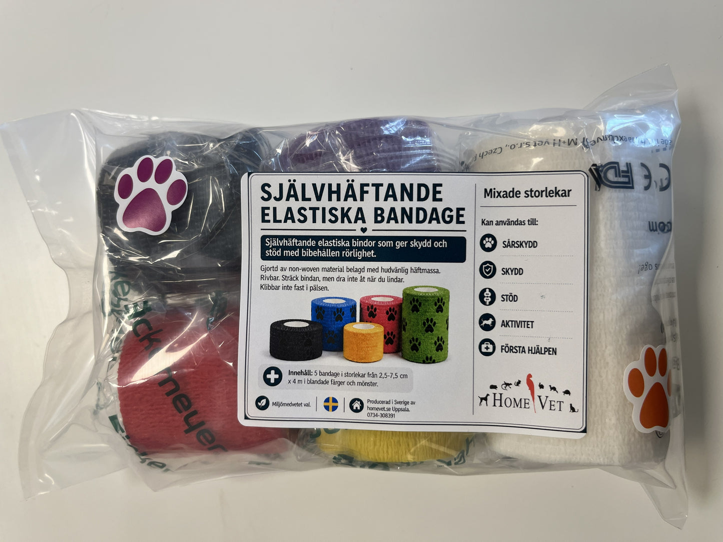 Självhäftande elastiskt bandage mixade storlekar