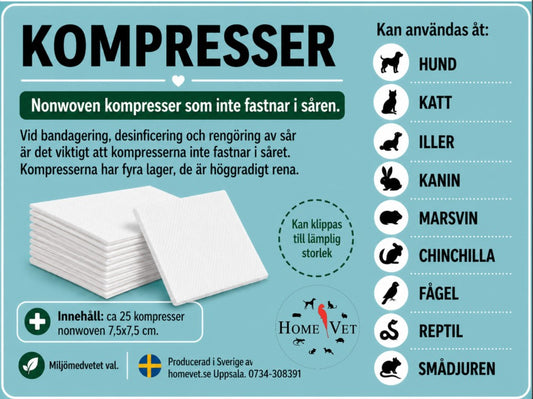 Kompresser – 25-pack Förbandsmaterial för Djur