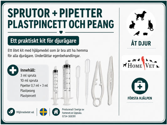 Sprutor + Pipetter, Plastpincett och Peang – Kit för Djurvård