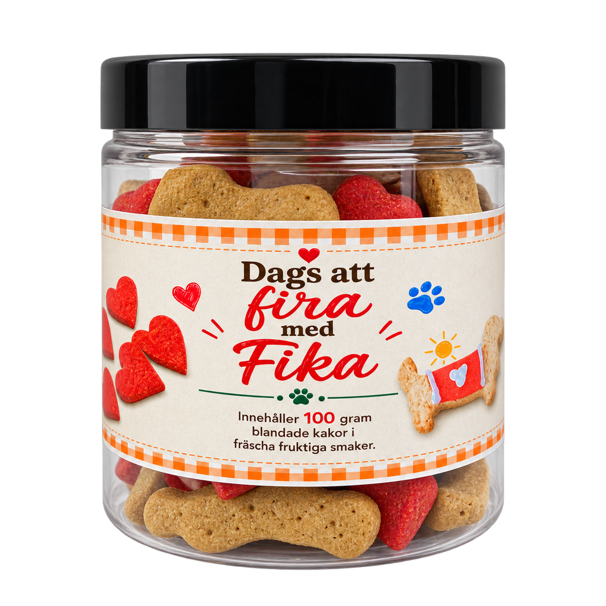 Dags att fira med blandade hundkakor och röda hjärtan 100 g