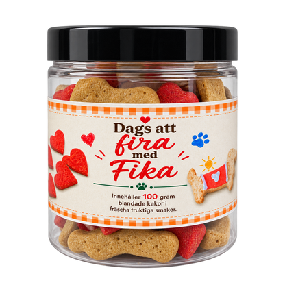 Dags att fira med blandade hundkakor och röda hjärtan 100 g