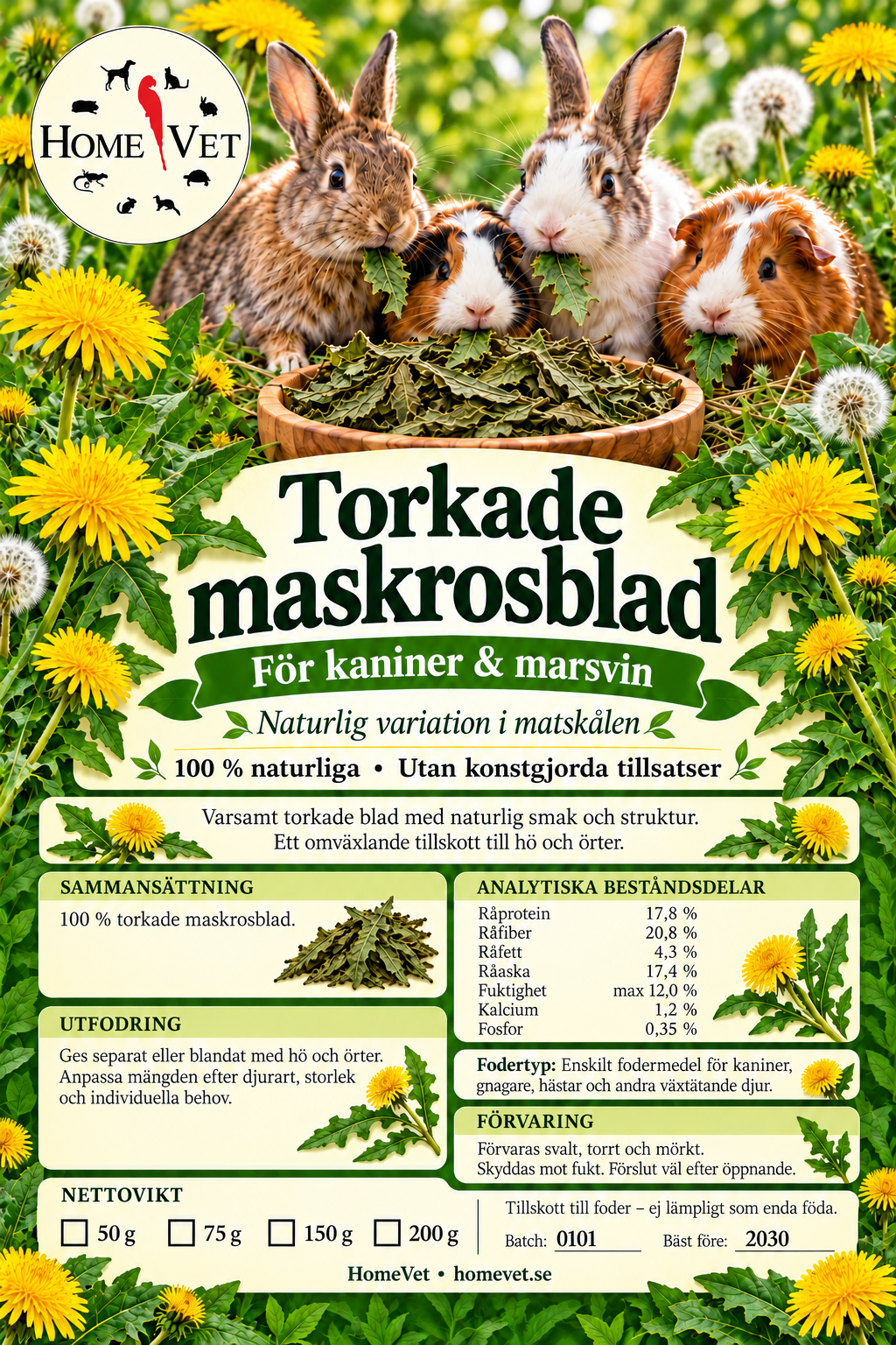 Torkade maskrosblad med blommor 100 g